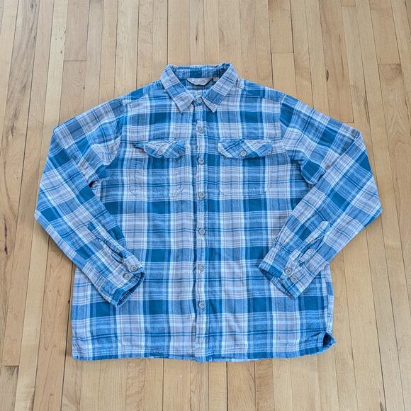 Mountain Warehouse Plaid Flannel Shirt Size L Blue Gray Skater Button Up Grunge - Picture 1 of 10